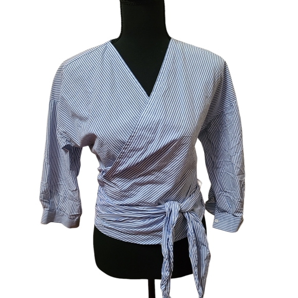 H&M cross wrap top blue stripes on  white - Picture 4 of 8